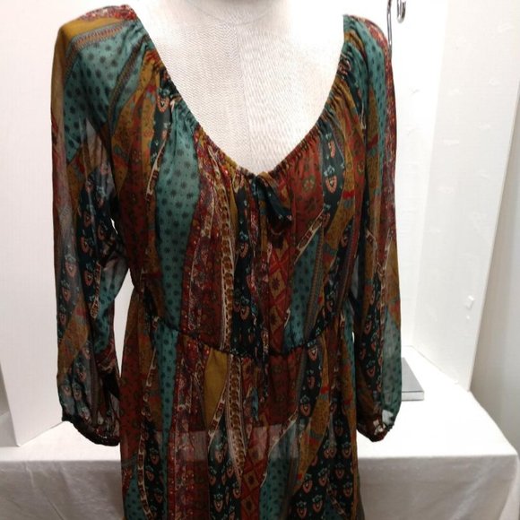 Pure Energy Bohemian On/Off The Shoulder Sheer Dress Tunic Blouse Size 3 Boho - Picture 1 of 4